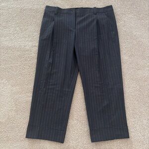 BCBG MaxAzria Isabella Crop Trouser Sz 12 Navy Pinstripe Cuffs Scandi Girl